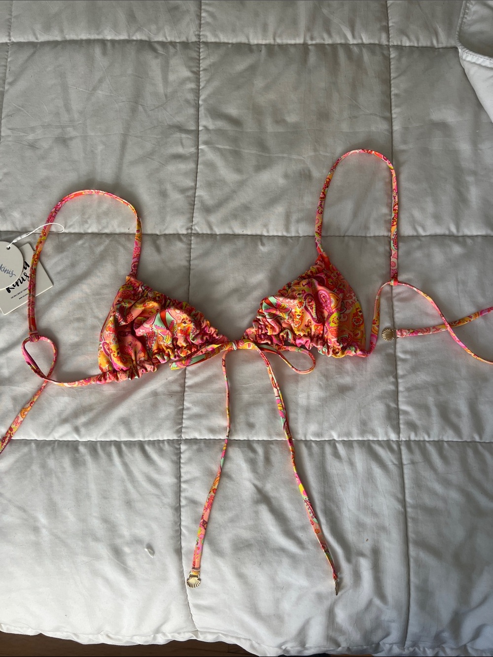 Kulani Kinis Pink Orange Paisley Triangle Bikini Top